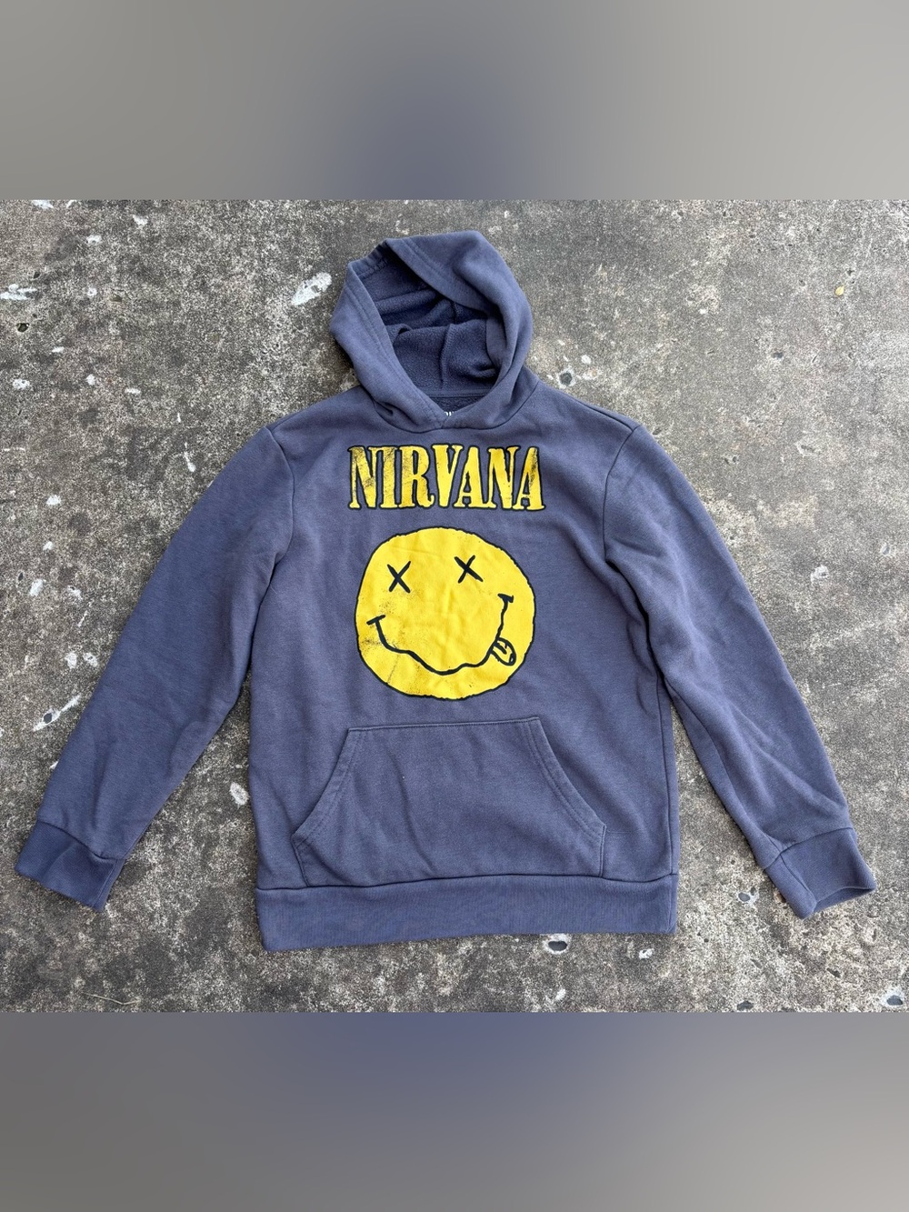 NIRVANA Gray Hoodie Sweater with Yellow Smiley Logo
